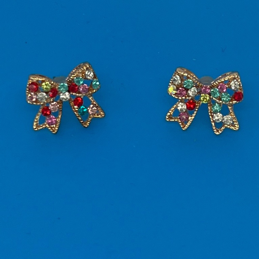 Colorful bow tie rhinestone earrings
